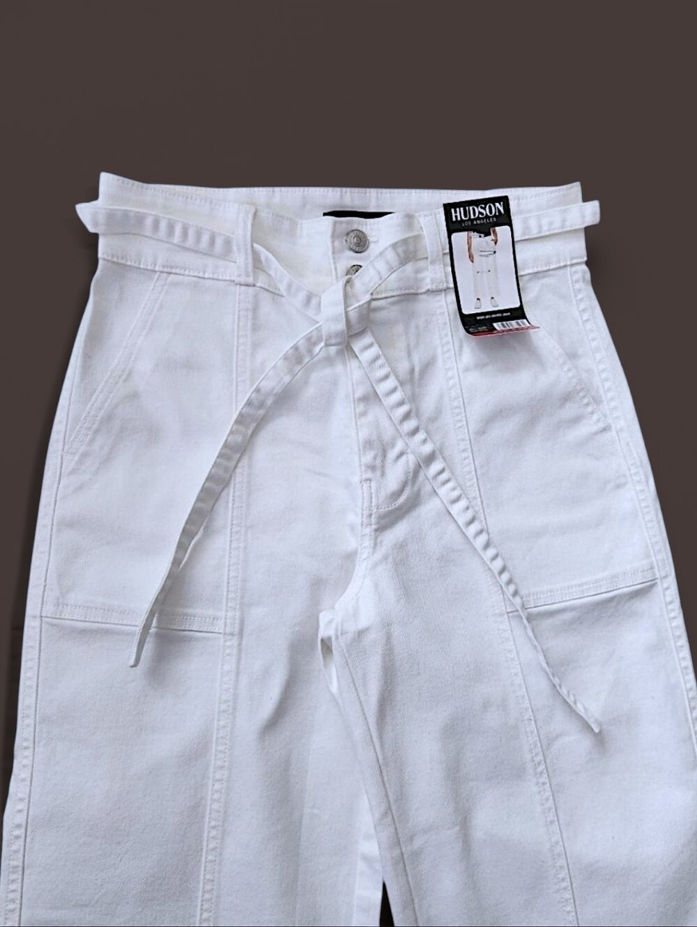 HUDSON Women's Wide-Leg Belt Mid-Rise White Jeans Size 10/30 (Medium)Trendy Pant - Picture 3 of 13